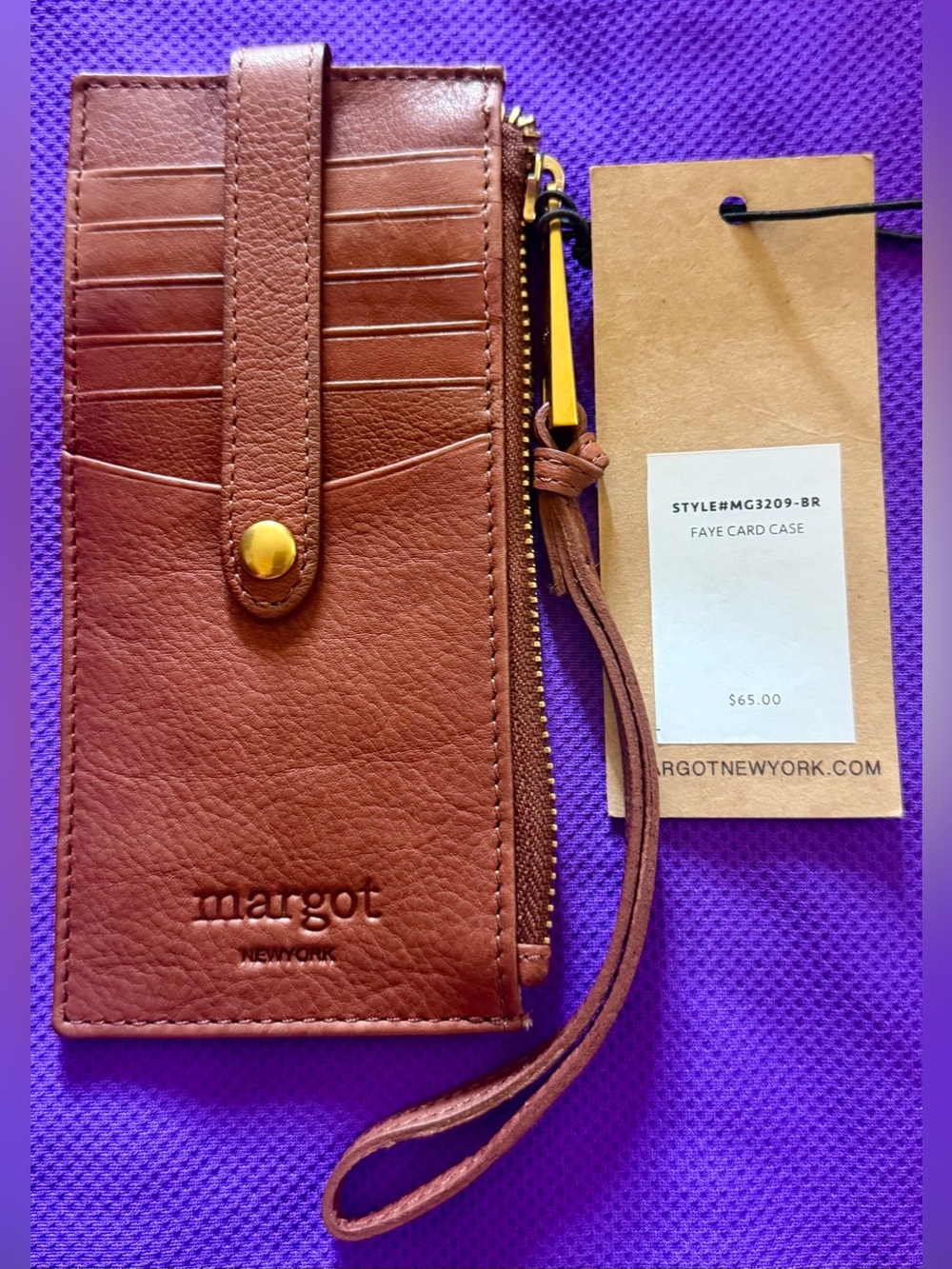 margot Brown Leather Faye Wrist Card Holder with Zip